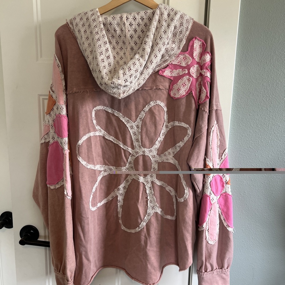 Oli & Hali XL Sweatshirt Patchwork Floral Button Up Pink - Picture 6 of 6